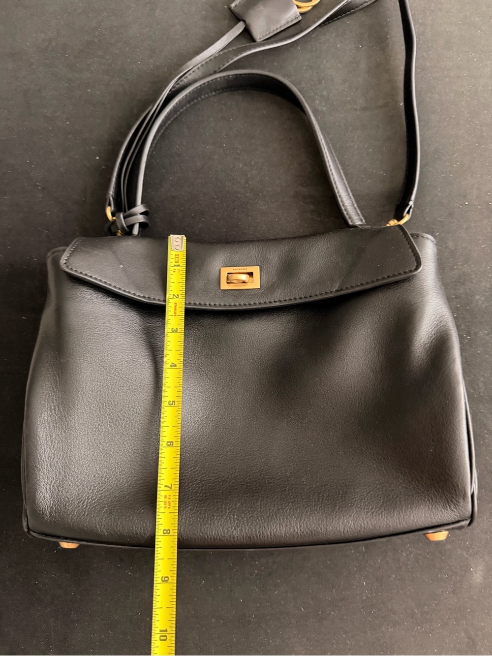 Black Leather Shoulder Bag with Gold Turn-Lock